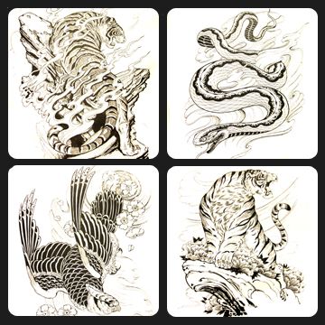 Tigers & Hawks & Snakes Tattoo Flash Book by Horimouja - Artist Flash